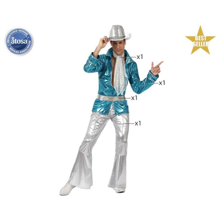 Disfraz Disco Azul Hombre Adulto XXL - Años 70 - Polyester Disfraz Disco Azul Hombre Adulto XXL - Años 70 - Polyester