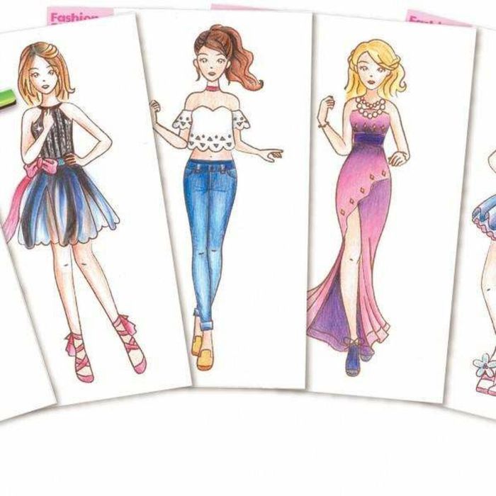 Hape Estudio de Moda para Dibujar Diseños con Placas, Lápices, Cera y Hojas de Papel, 27,5x20,5x5,5cm