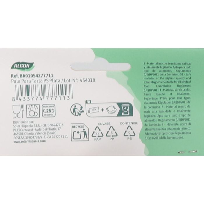 Algon Pala para Tarta de Plata 28 cm (24 Unidades)