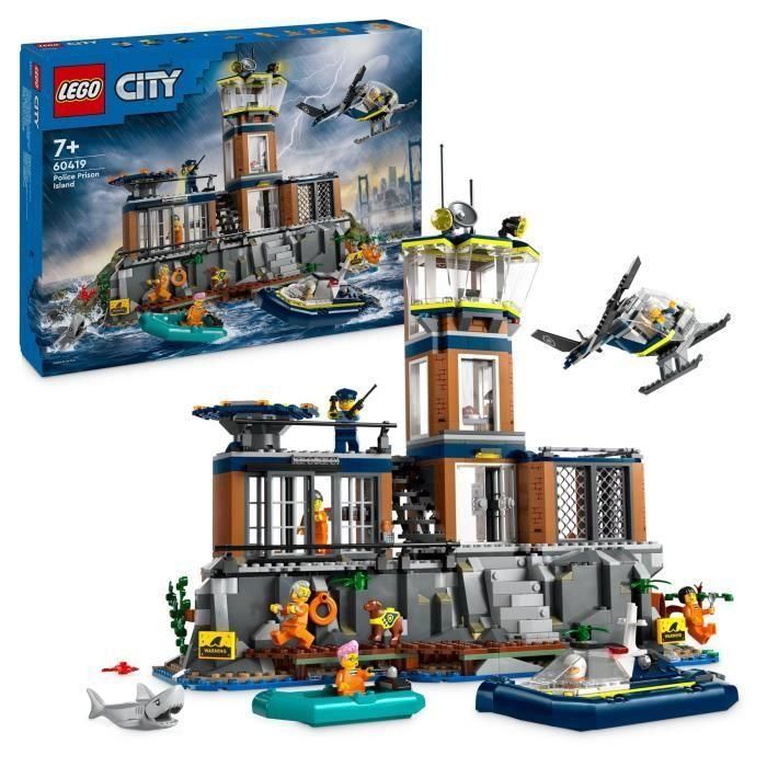 LEGO 60419 City Prisión de Policía de Aguas Profundas, Juguete con Helicóptero y Barco, 7 Minifiguras y Figura de Perro