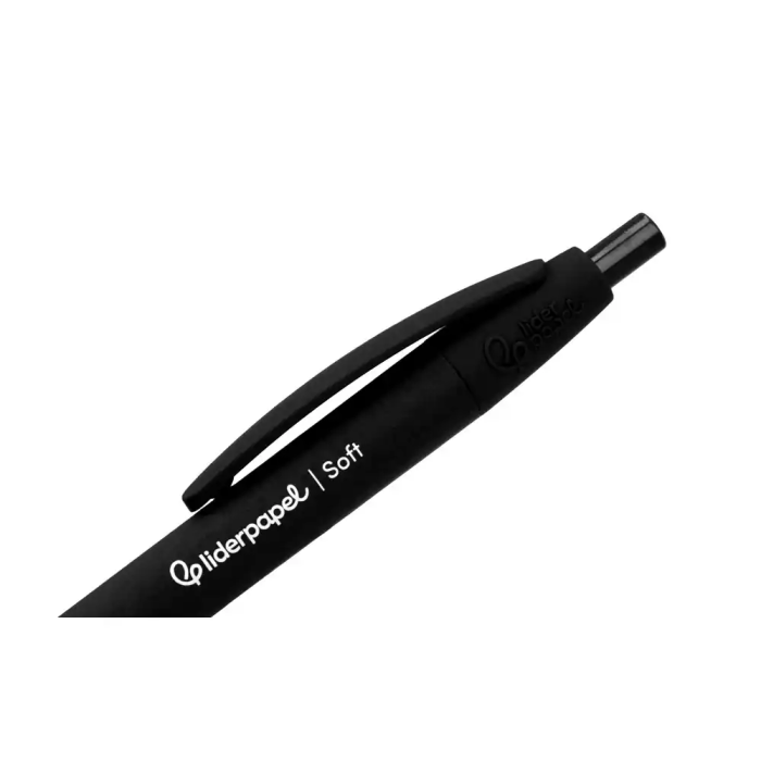 Liderpapel Bolígrafo Retráctil Punta 1 mm con Clip, Acabado Soft Touch, Tinta Negra, Cuerpo Negro, 27x145x70 mm