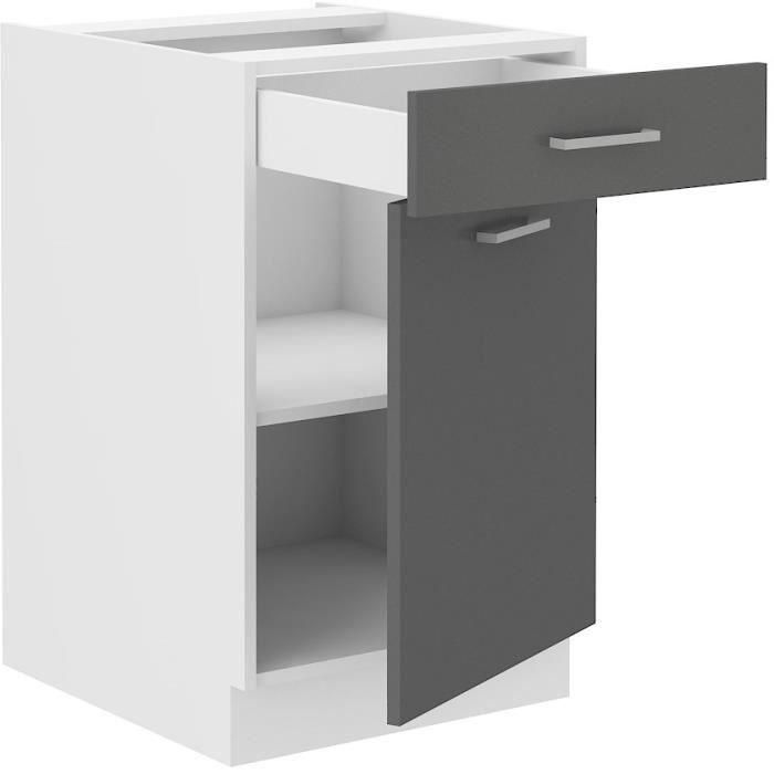 Mueble bajo de cocina - 1 puerta 1 cajón - Decoración gris - L 50 x P 60 x H 86 cm - PREGO 1 Mueble bajo de cocina - 1 puerta 1 cajón - Decoración gris - L 50 x P 60 x H 86 cm - PREGO 1