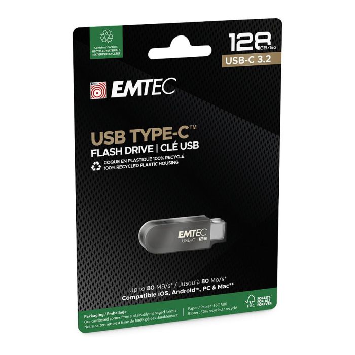 Emtec Stick C280 USB 3.2 Gen 1 Tipo C 128GB, Giratorio Negro