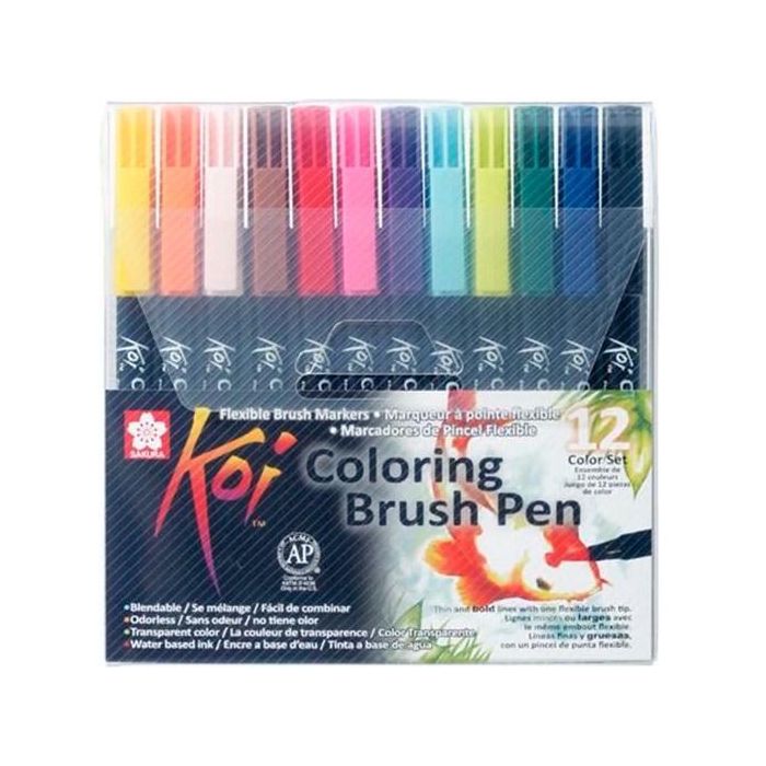 Talens Sakura Rotuladores Punta Pincel Koi Colouring Brush Pen - Estuche de 12 Colores Surtidos