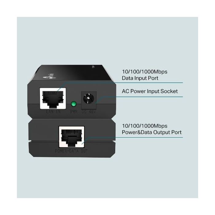 Omada PoE Injector Adapter Gigabit 802.3af - 1 Puerto PoE y 1 Non-PoE, Datos y Alimentación hasta 100 Metros 2 Omada PoE Injector Adapter Gigabit 802.3af - 1 Puerto PoE y 1 Non-PoE, Datos y Alimentación hasta 100 Metros 2