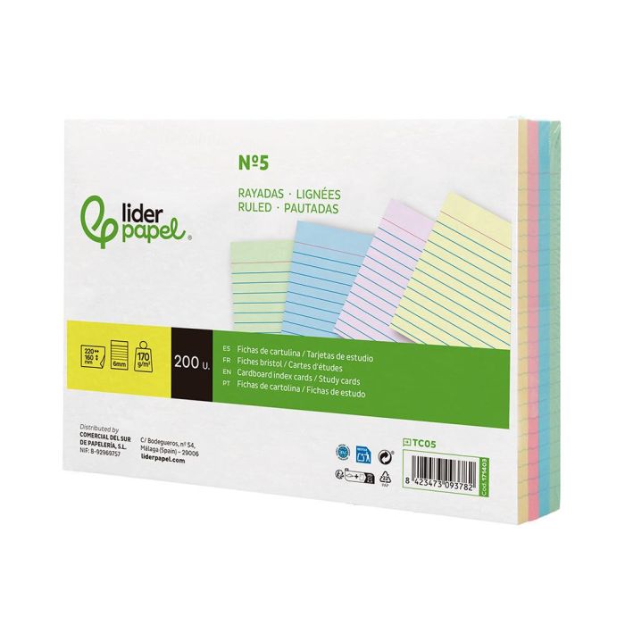 Tarjeta Liderpapel Para Estudiar Rayada Cartulina De Colores 170 gr-M2 160x220 mm Paquete De 200 Unidades 3