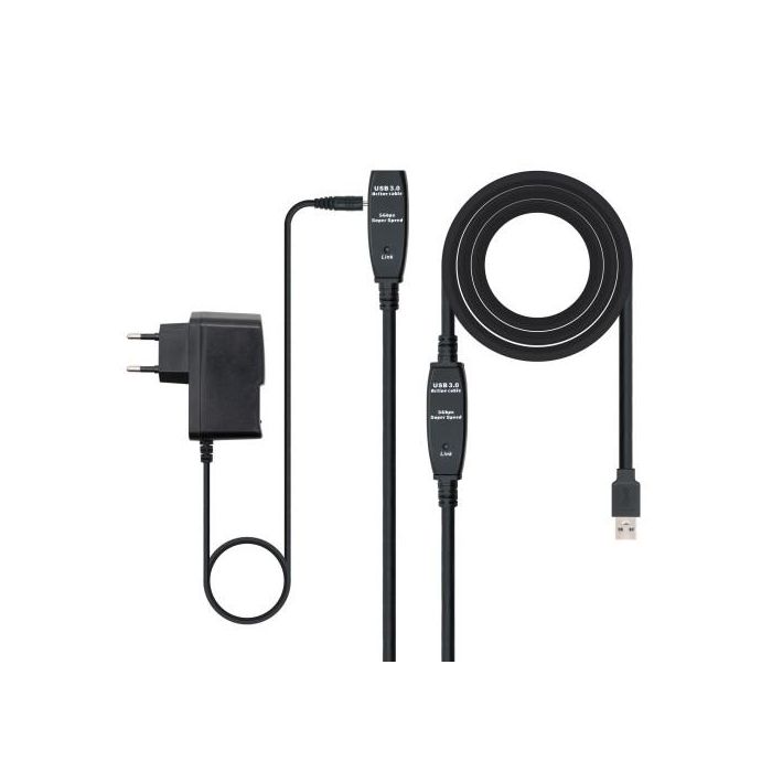 Nano Cable 10.01.0312 Cable Alargador Amplificador USB 3.0 Macho-Hembra 10m Negro
