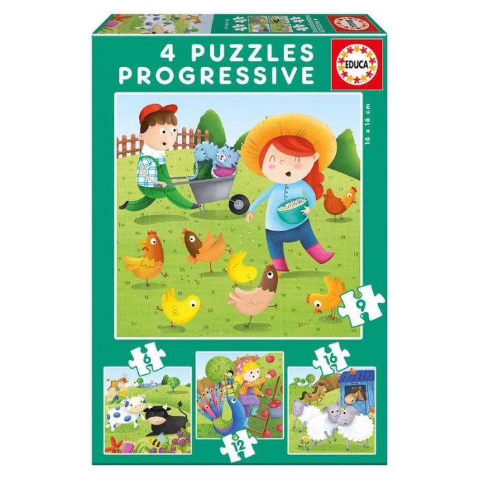 Educa Borras Puzzle Progresivo Animales de la Granja 6-9-12-16 Piezas