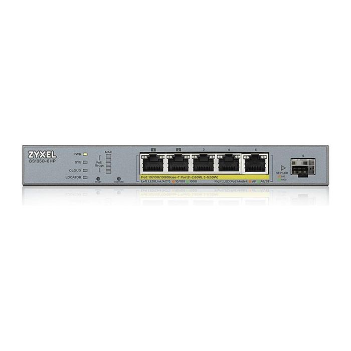 Zyxel GS1350-6HP-EU0101F Switch Gestionado Gigabit Ethernet PoE 5 Puertos 60W Montaje Pared