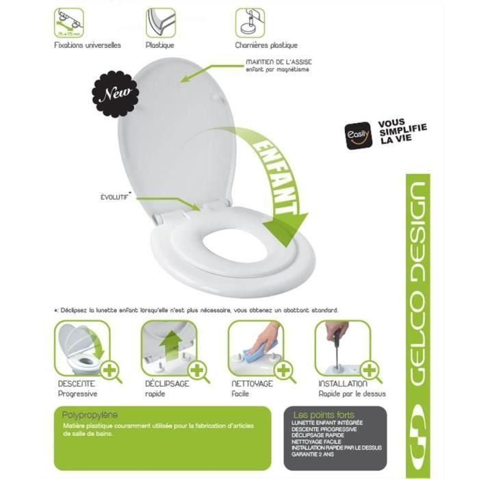 Gelco Asiento de inodoro para adulto y niño, doble aro con freno de caída, sujeción universal, polipropileno, blanco, aro niño magnético 5