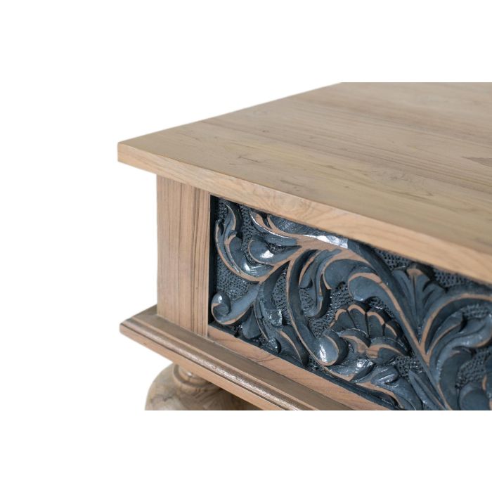 Giner y Colomer Mesa de Centro de Teca Maciza Bicolor Natural y Azul Tallada a Mano 3 Giner y Colomer Mesa de Centro de Teca Maciza Bicolor Natural y Azul Tallada a Mano 3