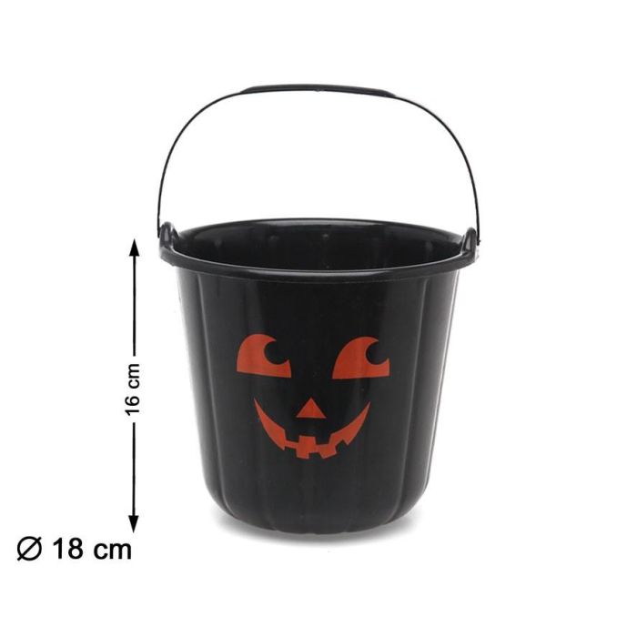 Cubo Calabaza Negro De 16 X 18 cm Con Cara Sonriente Para Halloween