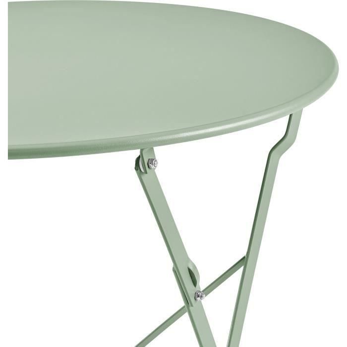 Conjunto Bistró para 2 Personas - Mesa Redonda 60x71 cm y 2 Sillas - Acero Pintado en Polvo - Color Verde Celadón 5 Conjunto Bistró para 2 Personas - Mesa Redonda 60x71 cm y 2 Sillas - Acero Pintado en Polvo - Color Verde Celadón 5