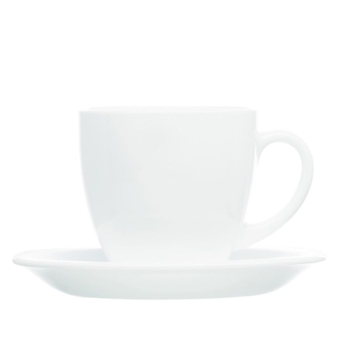 Luminarc Set 6 Tazas con Plato Carine Blanco de Vidrio Opal 22 cL - 12 Piezas, Templado, Apto Microondas y Lavavajillas