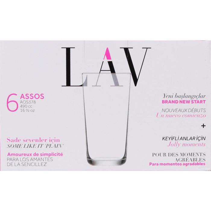 Lav Set de 6 Vasos Altos Assos con capacidad de 490 ml y una altura de 14,8 cm (8 Cajas) 1