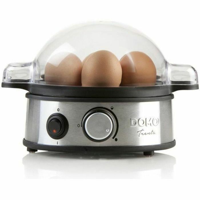 Domo DO9142EK Huevera eléctrica con temporizador para 1-7 huevos, cocción ajustable (pasados, semiduros, duros), 400W, Acero inoxidable