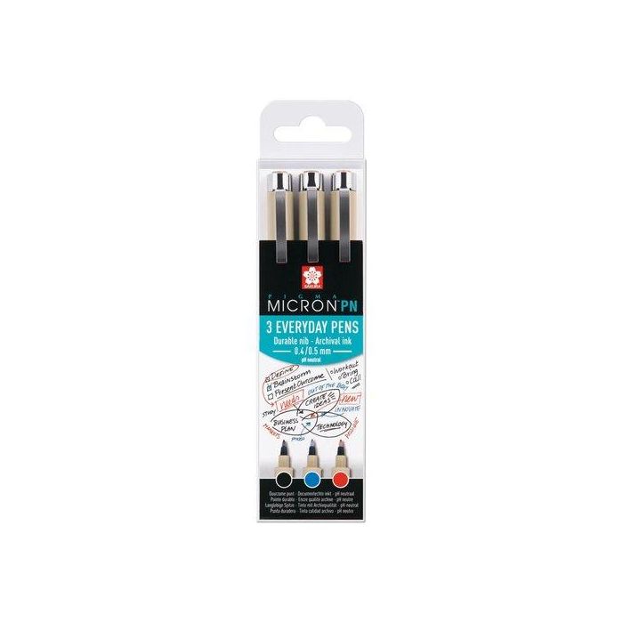 Rotulador Calibrado Sakura Pigma Micron 3 Colores (Azul, Negro Y Rojo) Estuche De 3