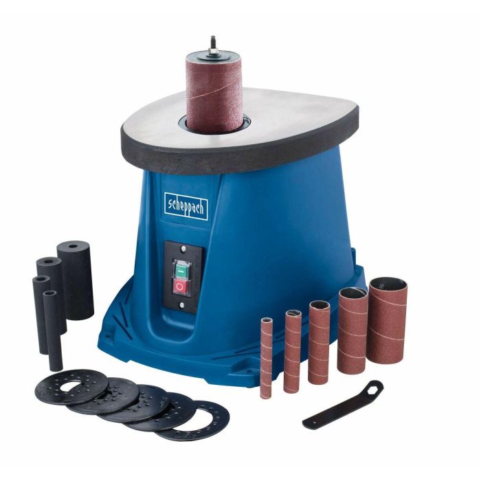 Scheppach OSM 100 Lijadora oscilante con mangas abrasivas y cilindros de lijado, 450W 230V, mesa de hierro fundido 8 Scheppach OSM 100 Lijadora oscilante con mangas abrasivas y cilindros de lijado, 450W 230V, mesa de hierro fundido 8