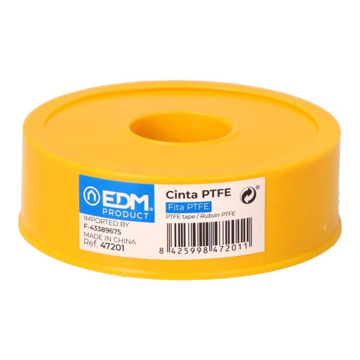 Edm Cinta de PTFE 50m 19x0.01mm Blanco para Fontanería y Riego 1 Edm Cinta de PTFE 50m 19x0.01mm Blanco para Fontanería y Riego 1