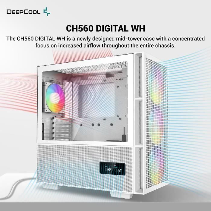 Caja de PC sin fuente de alimentación - DEEPCOOL CH560 DIGITAL (Blanco) - Torre mediana - Formato E-ATX 1