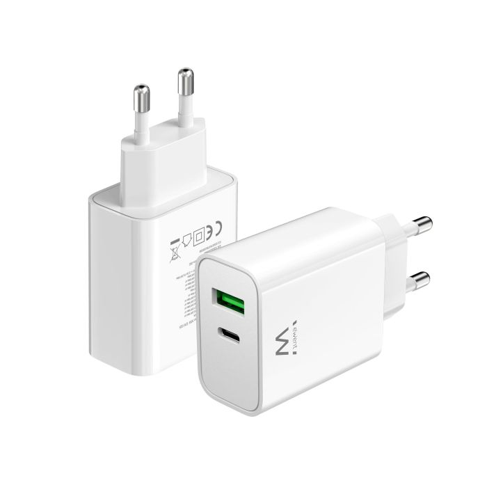 Ewent Cargador Rápido 30W EW1325 con Power Delivery, QC3.0 y PPS, USB-C + USB-A, para iPhone 15/14 y Android