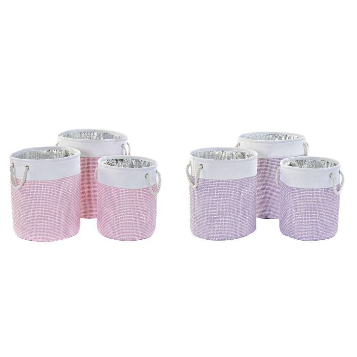 Cesta DKD Home Decor Lila Rosa 40 x 49 x 40 cm Set de 3 (2 Unidades)