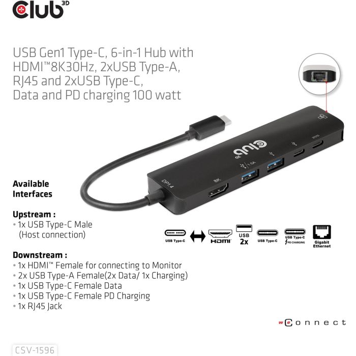 Club3D Hub USB-C 6 en 1 con HDMI 4K120Hz, 2x USB, 2x USB-C y LAN - Carga PD100W 12 Club3D Hub USB-C 6 en 1 con HDMI 4K120Hz, 2x USB, 2x USB-C y LAN - Carga PD100W 12