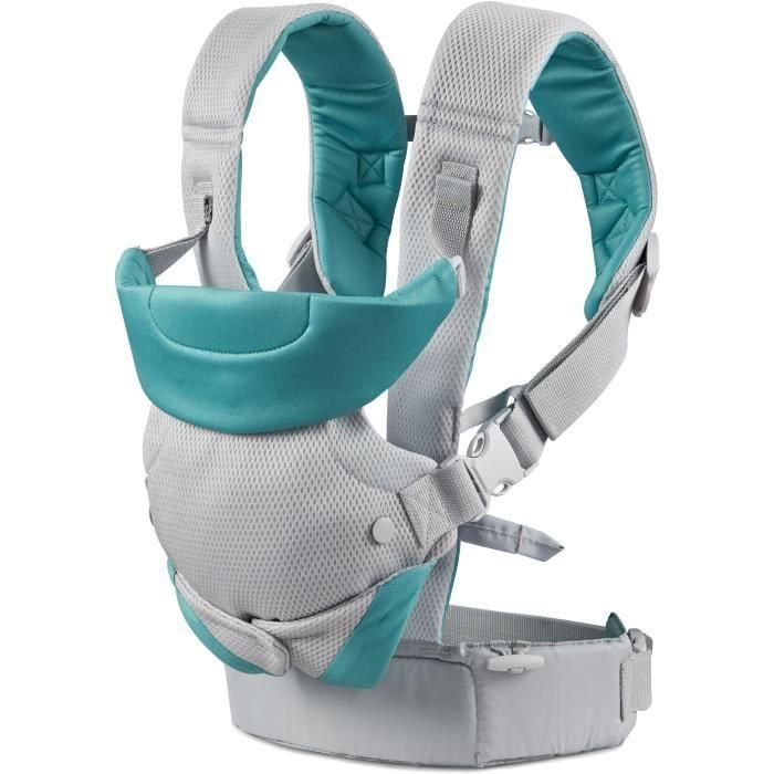 Infantino Portabebés Flip Air Transpirable para Niños 3.6-14.5 kg con 4 Modos de Transporte, Asiento y Correas Ajustables, Gris Turquesa 1
