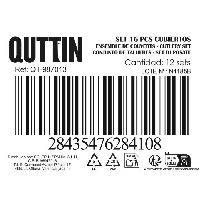 Set 16Pcs Cubiertos Mango Plástico Qt Doio - Inde (6 Cajas) 3 Set 16Pcs Cubiertos Mango Plástico Qt Doio - Inde (6 Cajas) 3