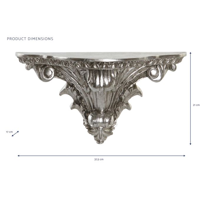 DKD Home Decor Repisa Neoclásica Plateada de Resina - Estante Decorativo de Pared para Salón o Dormitorio - 17 x 21 x 37.5 cm 4 DKD Home Decor Repisa Neoclásica Plateada de Resina - Estante Decorativo de Pared para Salón o Dormitorio - 17 x 21 x 37.5 cm 4