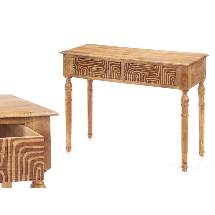Mesa de Recibidor con 2 Cajones, Curvas Natural, Madera Mango, Marrón - Giftdecor 98x77x42 cm