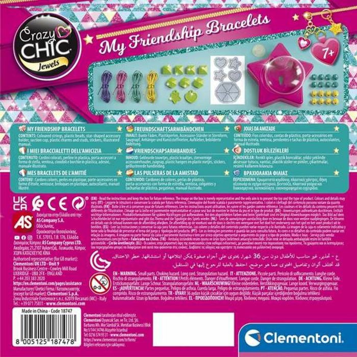 Clementoni Juego de Pulseras de Amistad con Dispositivo Especial para Trenzar, Edad +7 Años, 18x18x6 cm 12 Clementoni Juego de Pulseras de Amistad con Dispositivo Especial para Trenzar, Edad +7 Años, 18x18x6 cm 12