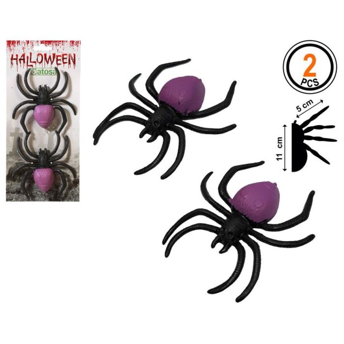 Pack Arañas Decorativas Negras con Cuerpo Violeta Brillante 11 cm 2 Unidades