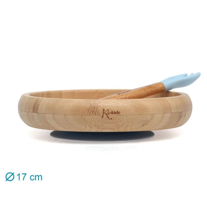 Set Vajilla Silicona Y Bambú Azul Con Cuchara-Tenedor 3 Set Vajilla Silicona Y Bambú Azul Con Cuchara-Tenedor 3