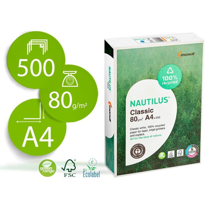 Papel Fotocopiadora Nautilus Din A4 80 gramos Paquete De 500 Hojas 100% Reciclado