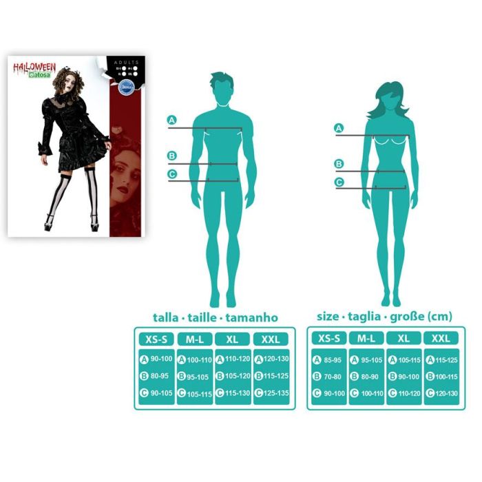 Disfraz de Muñeca Lolita Gótica para Mujer Adulto Negro con Volantes, Mangas Abullonadas y Lazos Satén - Talla XS-S (Vestido Halloween) 3