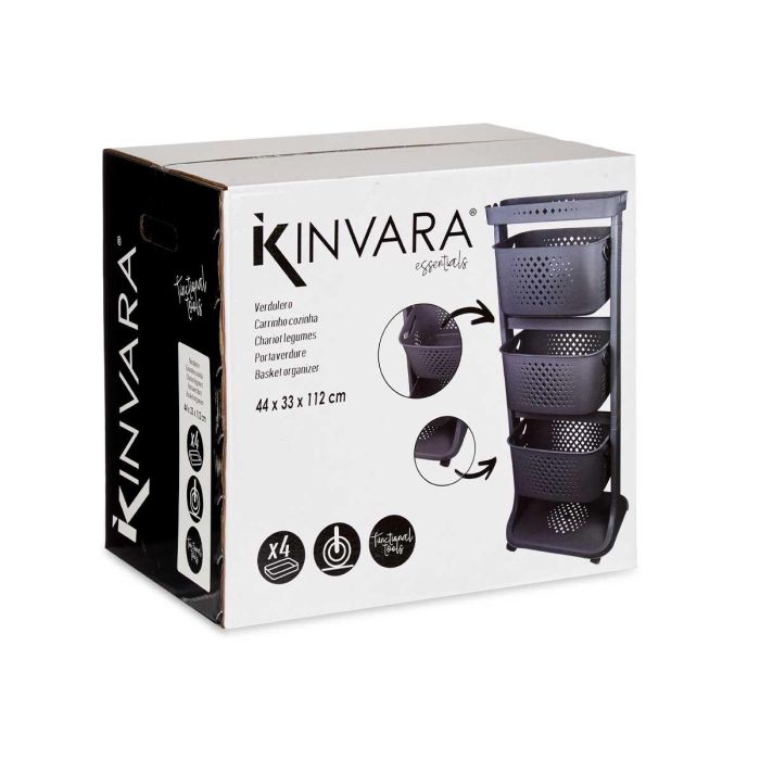 Kinvara Verdulero Plástico 3 Alturas con Ruedas, Color Antracita, 33x11.2x42 cm