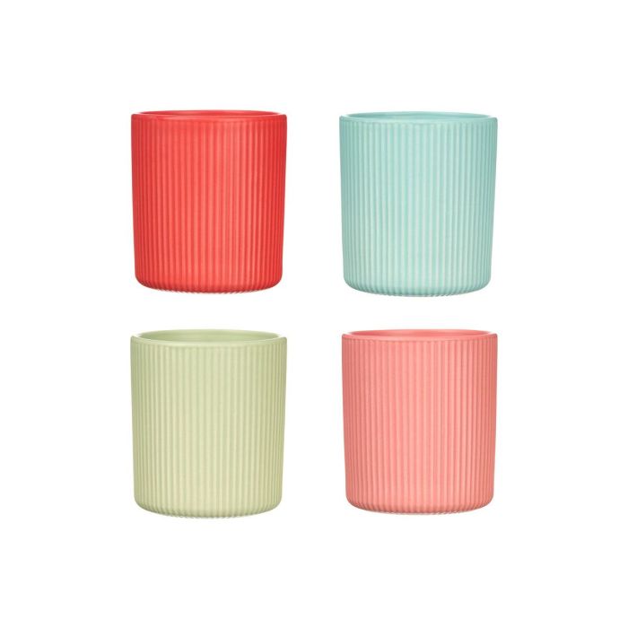 Vessia Vaso Rayas Surtidos Colores Vivos 270 ml 8x8x9 cm Cerámica Apto Lavavajillas Microondas Congelador (Set de 24)