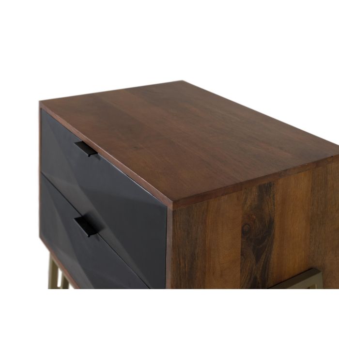 GINER Y COLOMER Mesita de Noche Madera de Mango con Cajones Geométricos, Avellana y Negro 2 GINER Y COLOMER Mesita de Noche Madera de Mango con Cajones Geométricos, Avellana y Negro 2