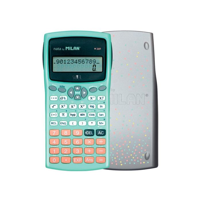 Calculadora Milan Cientifica M240 Silver 2 Lineas 240 Funciones 10+2 Digitos Color Verde Turquesa Con Tapa Color 3