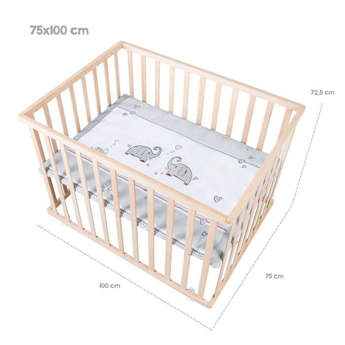 Parque para bebés con ruedas - ROBA - Jumbotwins - Altura ajustable - Tapete para parque incluido - Madera maciza natural - Patrón de elefante 4 Parque para bebés con ruedas - ROBA - Jumbotwins - Altura ajustable - Tapete para parque incluido - Madera maciza natural - Patrón de elefante 4