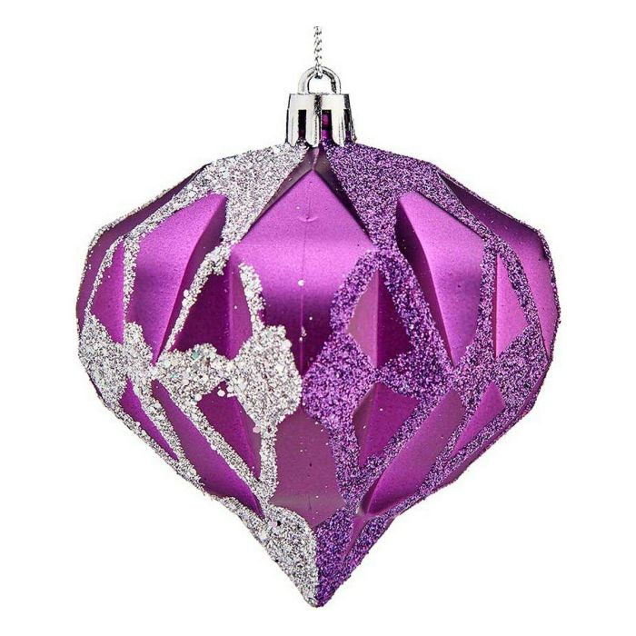 Bolas de Navidad Diamante Ø 8 cm 6 Unidades Morado Plateado Plástico