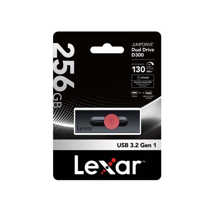 Lexar LJDD300256G-BNBNG USB 3.2 Flash Drive 256GB Dual Type-C y Type-A hasta 130MB/s