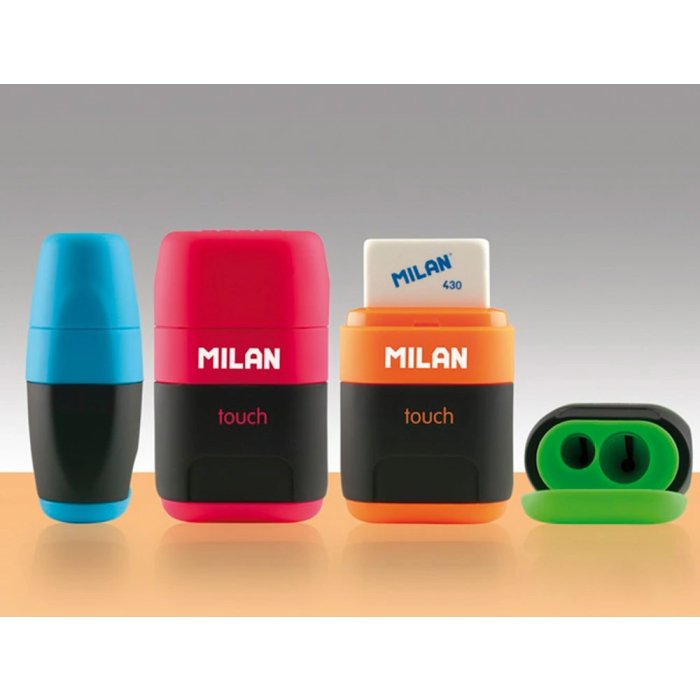 Milan Sacapuntas Compact Touch Duo Plástico 2 Usos con Goma y 2 Recambios de Goma 3