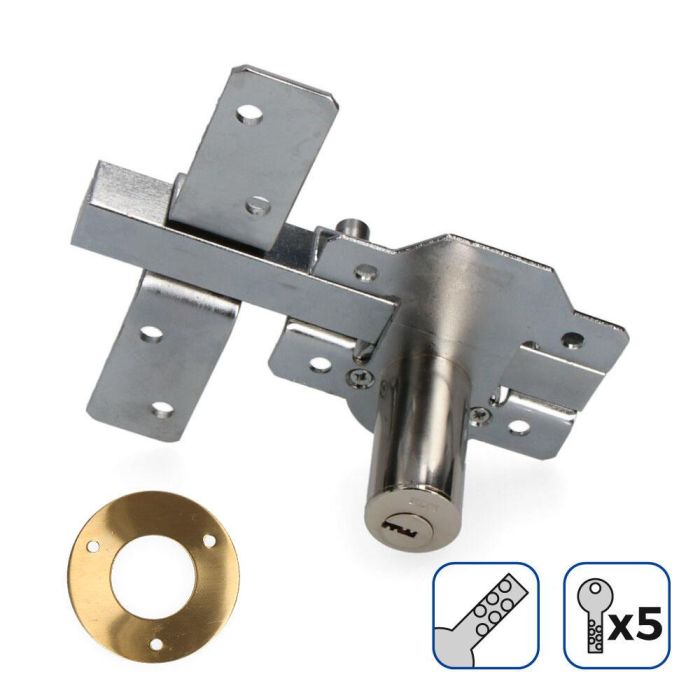 Edm Cerrojo de superficie níquel con cilindro redondo seguridad y pestillo apertura 5 llaves 83,5 x 153 mm ø 26 mm 1