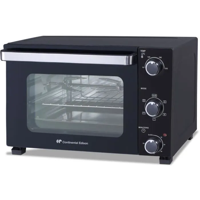 Continental Edison CEMF28B2 Mini Horno Eléctrico 28L Negro 1500W con Asador y Circulación Natural 1