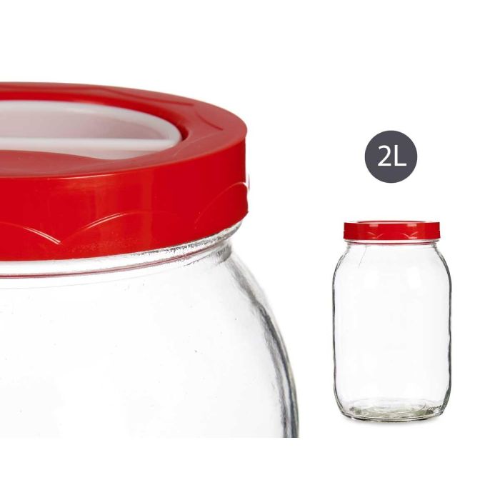 Bote de Cristal 2L con Tapa Roja y Asa - Vivalto 12x21x12 cm (6 Unidades) 3 Bote de Cristal 2L con Tapa Roja y Asa - Vivalto 12x21x12 cm (6 Unidades) 3