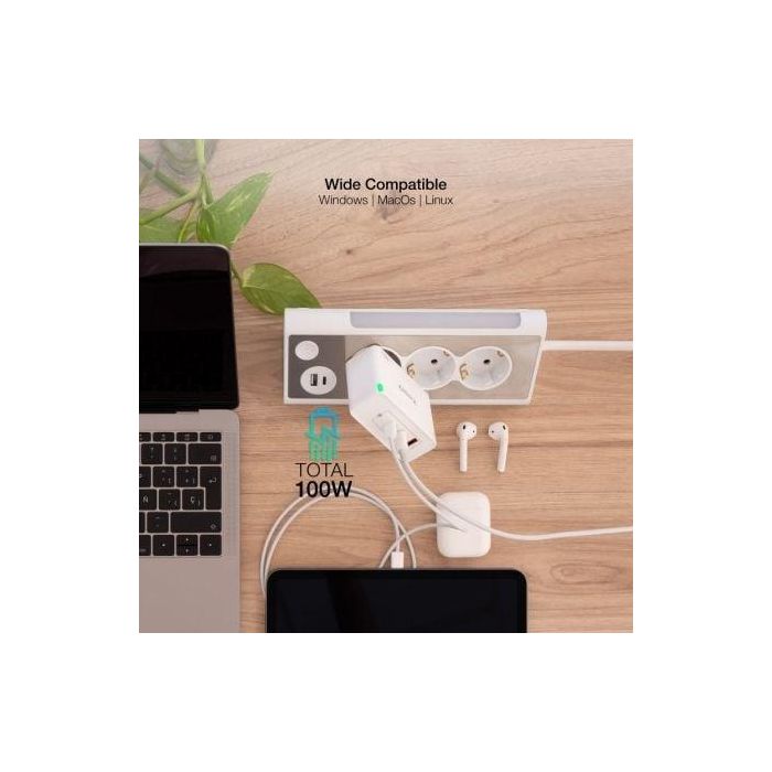 TooQ TQWC-GANQC2PD100W Cargador de Pared GaN 100W con 2xUSB-C PD y 1xUSB-A QC Blanco 4 TooQ TQWC-GANQC2PD100W Cargador de Pared GaN 100W con 2xUSB-C PD y 1xUSB-A QC Blanco 4