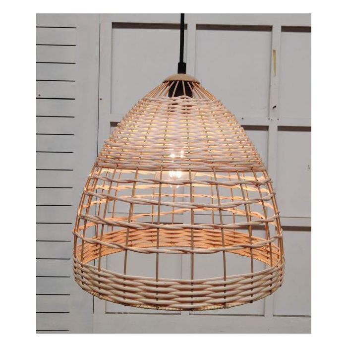 DKD Home Decor Lámpara de Techo Urban Ratán y Metal Marrón Claro Blanco 30x30x30 cm compatible E27 50W 1