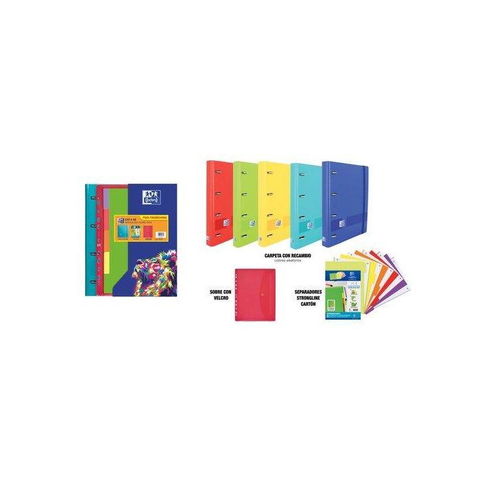 Carpebloc Oxford School Europeanbinder Live&Go Polyfoam A4+ 4 An.Mixtas 35Mm Con Recambio 100 Hj. Cuadric.5X5 Surtido (5 Col. Vivos) (Pack Carpebloc, Separadores Carton Y Sobre Velcro)